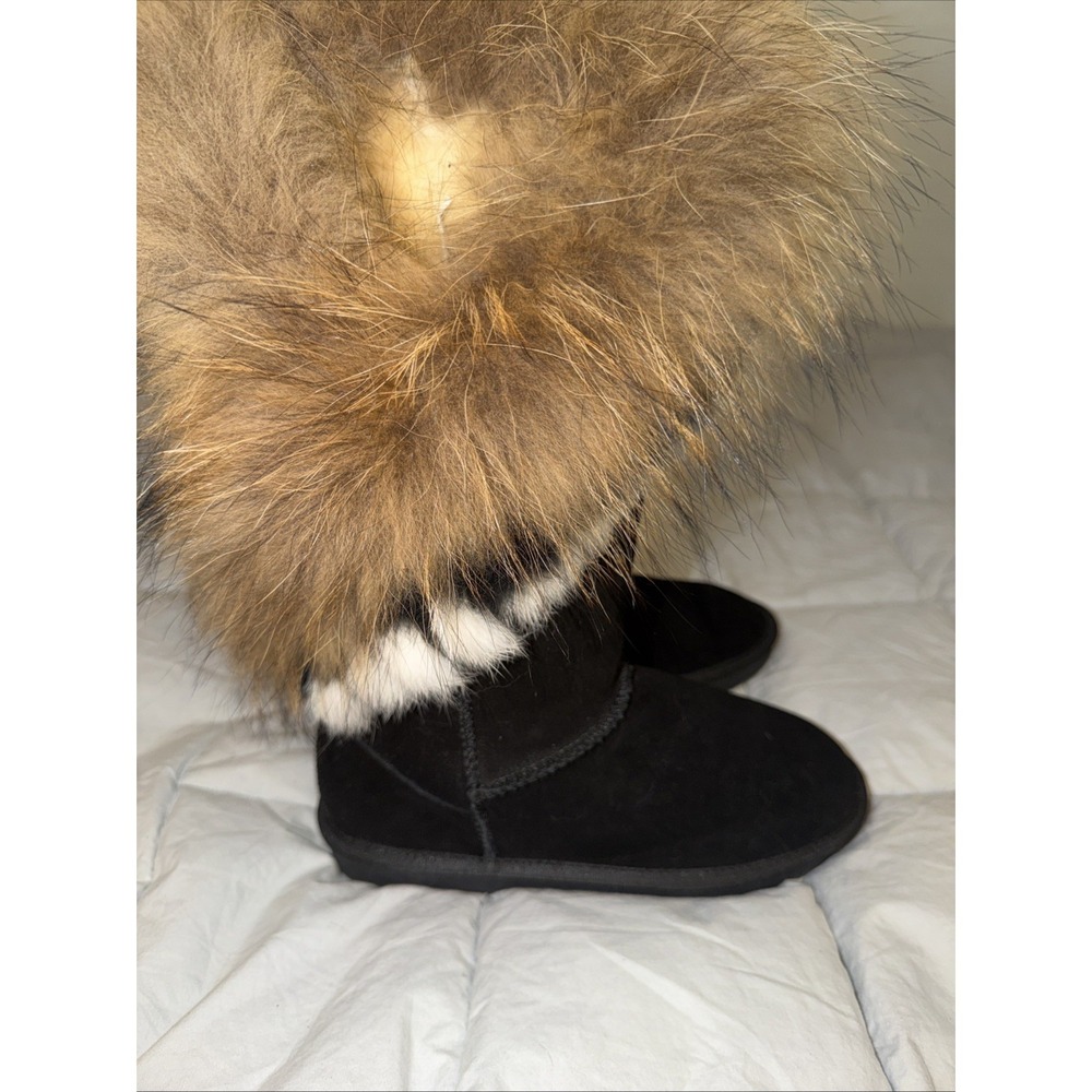 APHNUS‎ Women's Black Leather Fur Lined Boots U.S. Size 7-7.5 EU-37/38 NWOB